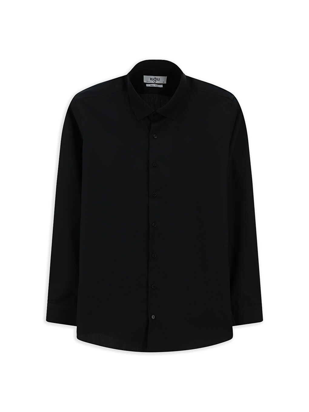 Siyah Uzun Kol Slim Fit Dar Kesim Klasik Non Iron Pamuklu Gömlek-6