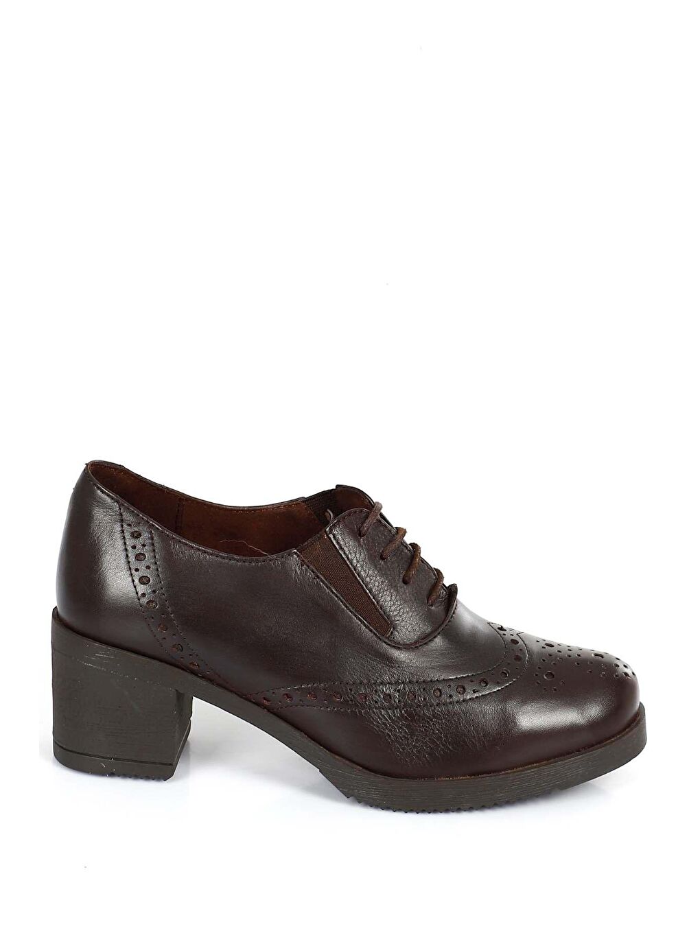 Kahverengi KAHVERENGİ  Hakiki Deri Yuvarlak Burun Orta Topuklu Kauçuk Taban Bağcıklı Kadın Ayakkabı 24231-4