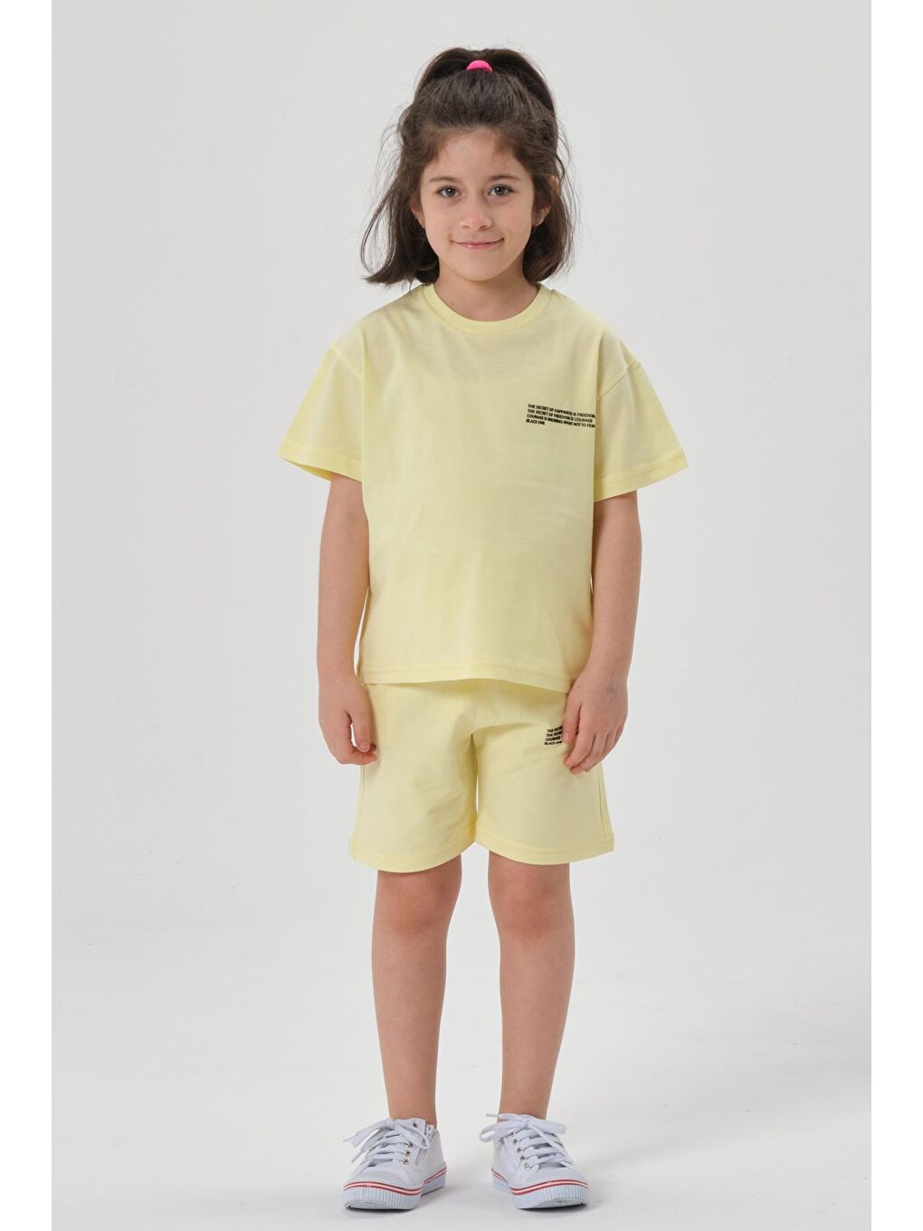 Sarı Kız Çocuk Alt Üst Bisiklet Yaka Şort Takım