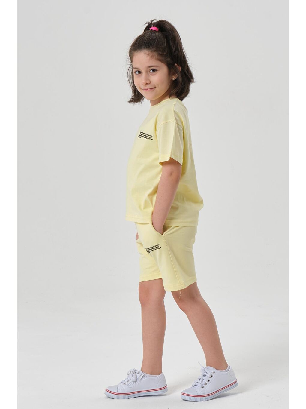 Sarı Kız Çocuk Alt Üst Bisiklet Yaka Şort Takım-1