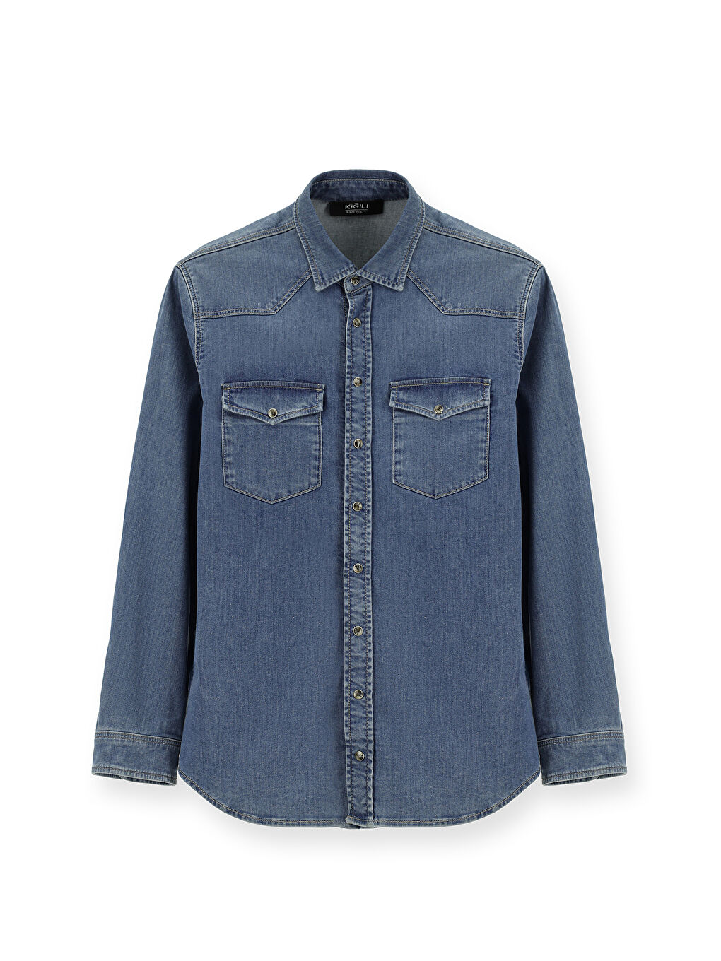 Lacivert Uzun Kol Regular Fit Pamuklu Denim Gömlek-2