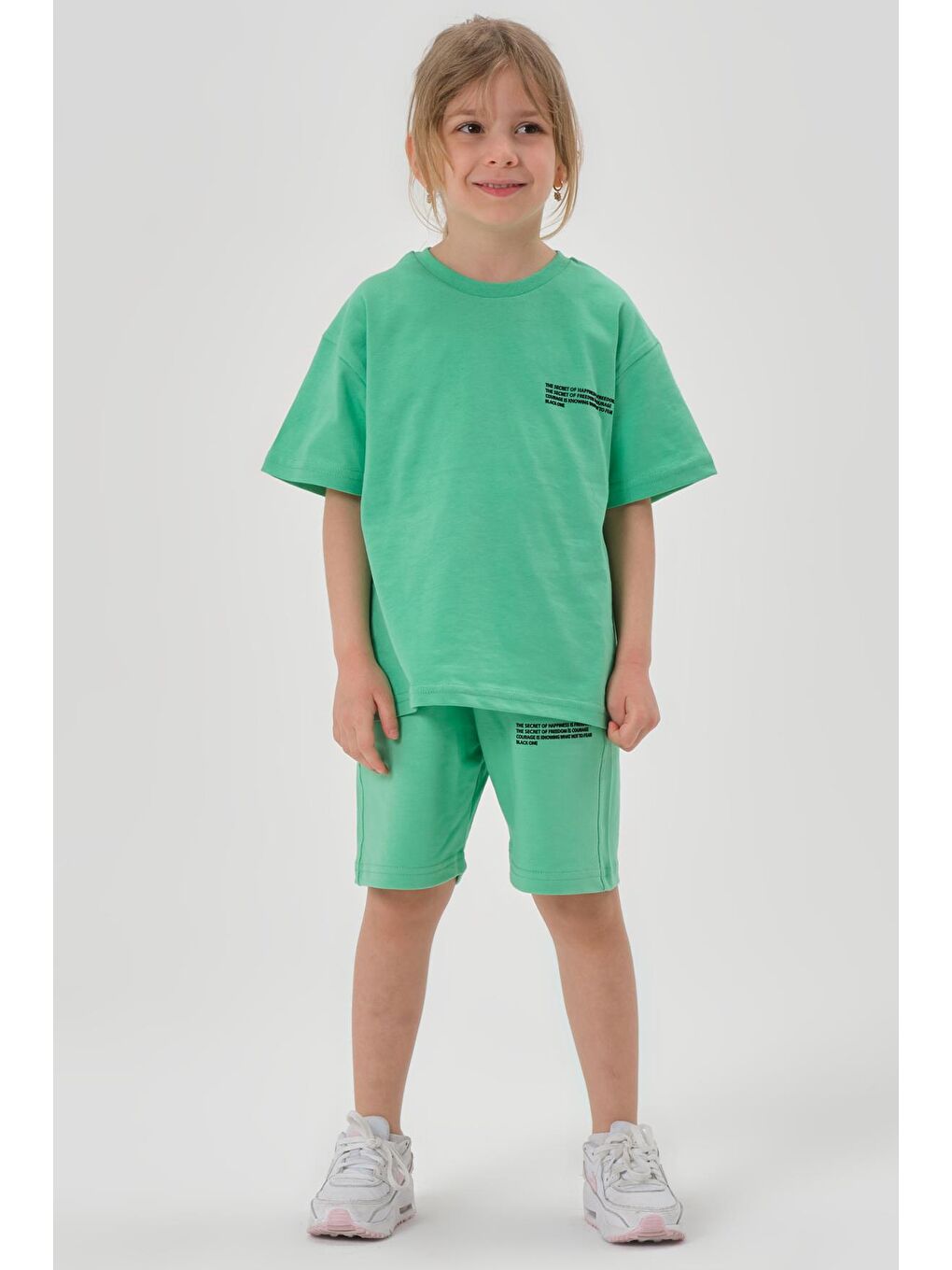 Yeşil Kız Çocuk Alt Üst Bisiklet Yaka Şort Takım