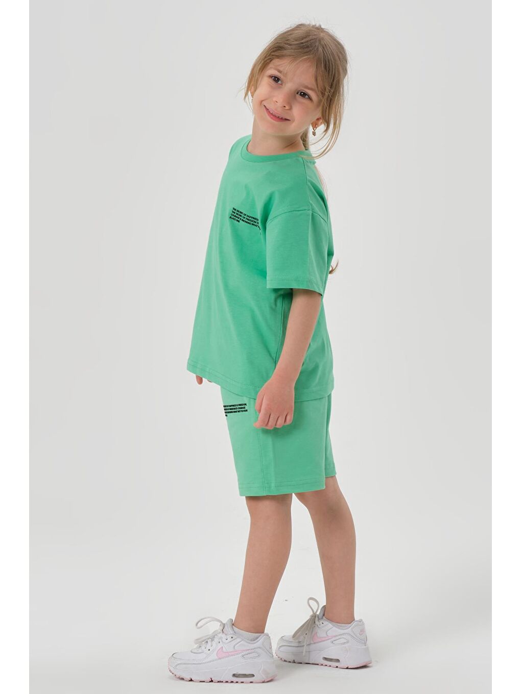 Yeşil Kız Çocuk Alt Üst Bisiklet Yaka Şort Takım-1