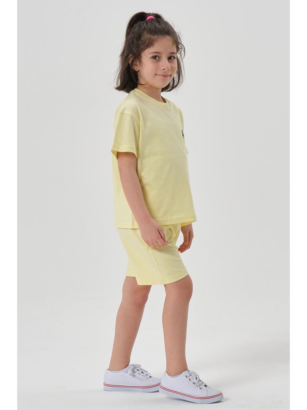 Sarı Kız Çocuk Alt Üst Bisiklet Yaka Şort Takım-2
