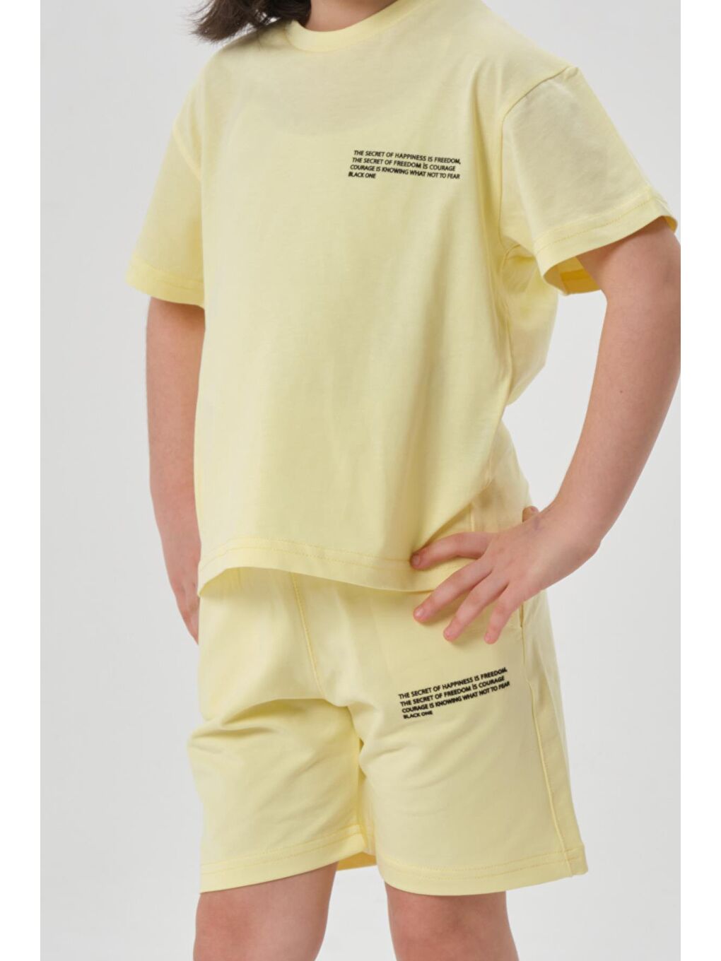 Sarı Kız Çocuk Alt Üst Bisiklet Yaka Şort Takım-3