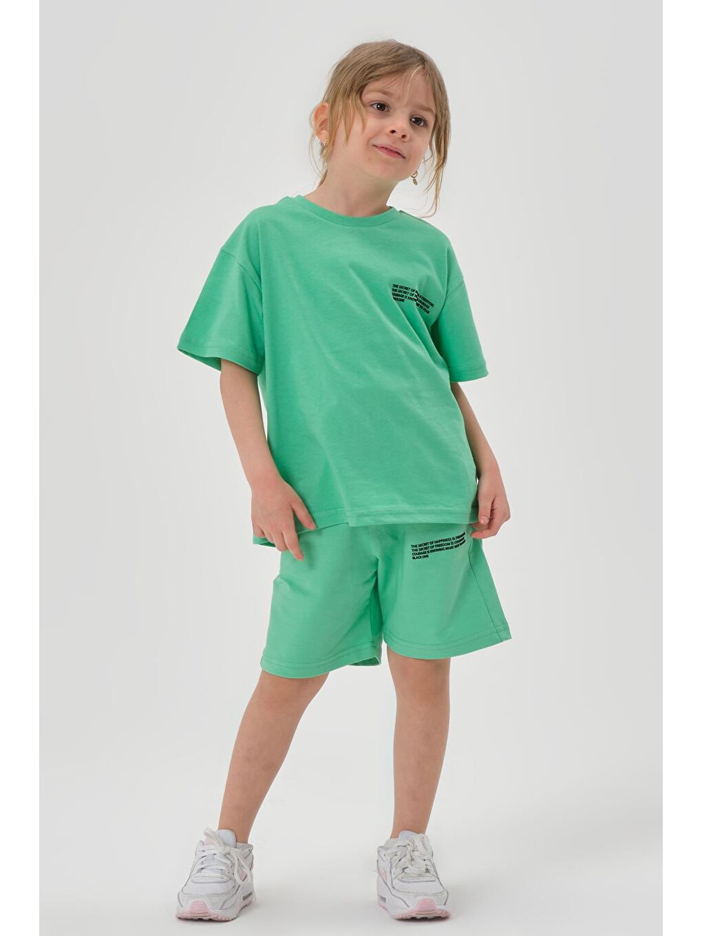 Yeşil Kız Çocuk Alt Üst Bisiklet Yaka Şort Takım-2