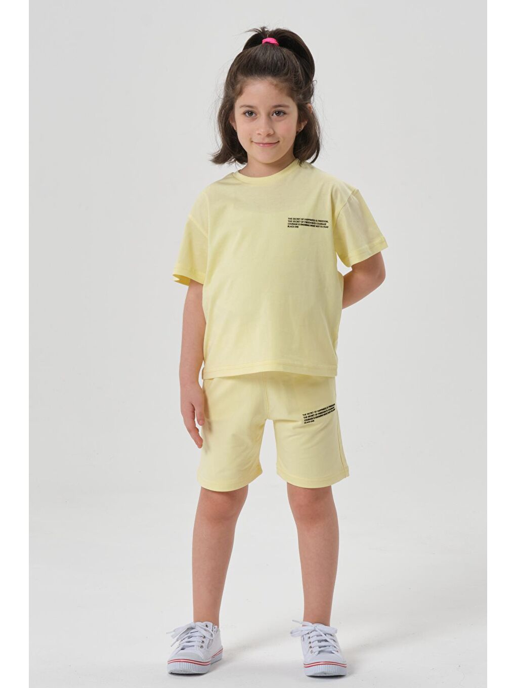 Sarı Kız Çocuk Alt Üst Bisiklet Yaka Şort Takım-4