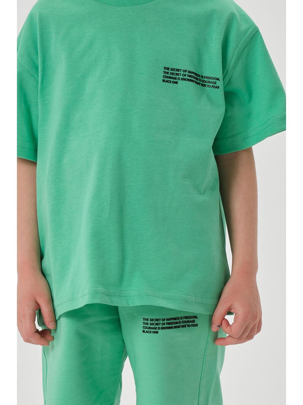 Yeşil Kız Çocuk Alt Üst Bisiklet Yaka Şort Takım-3