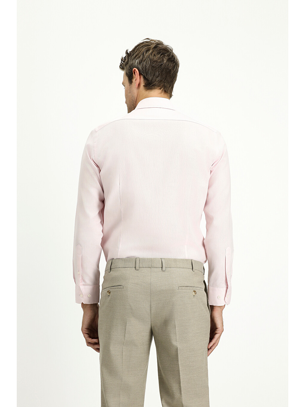 Pembe Uzun Kol Slim Fit Dar Kesim Desenli Pamuk Klasik Gömlek-3