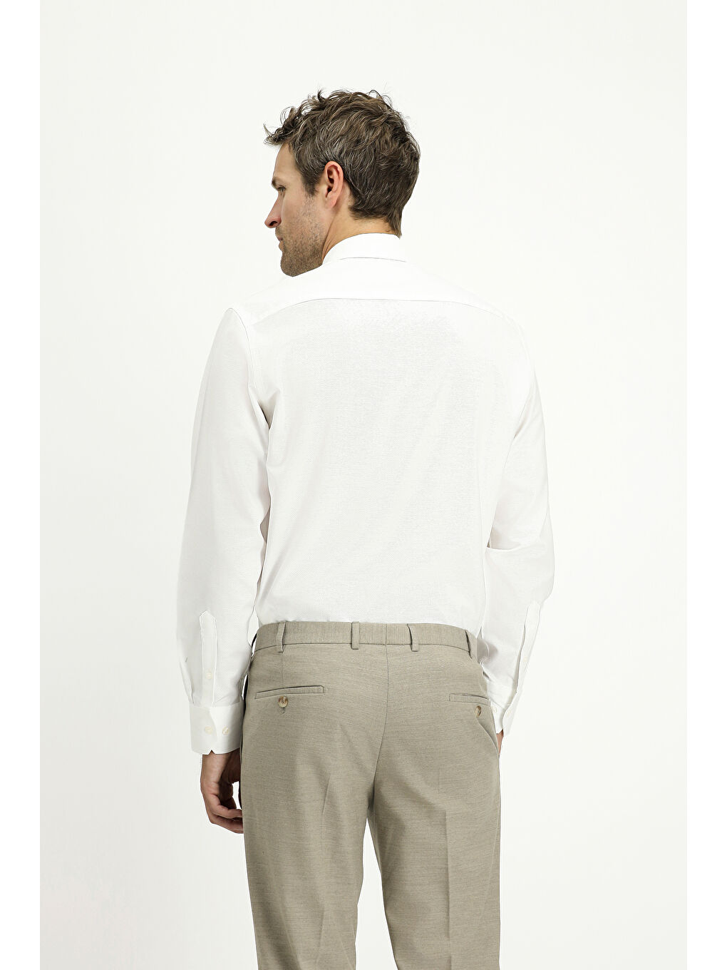 Beyaz Uzun Kol Regular Fit Desenli Pamuk Oxford Gömlek-3