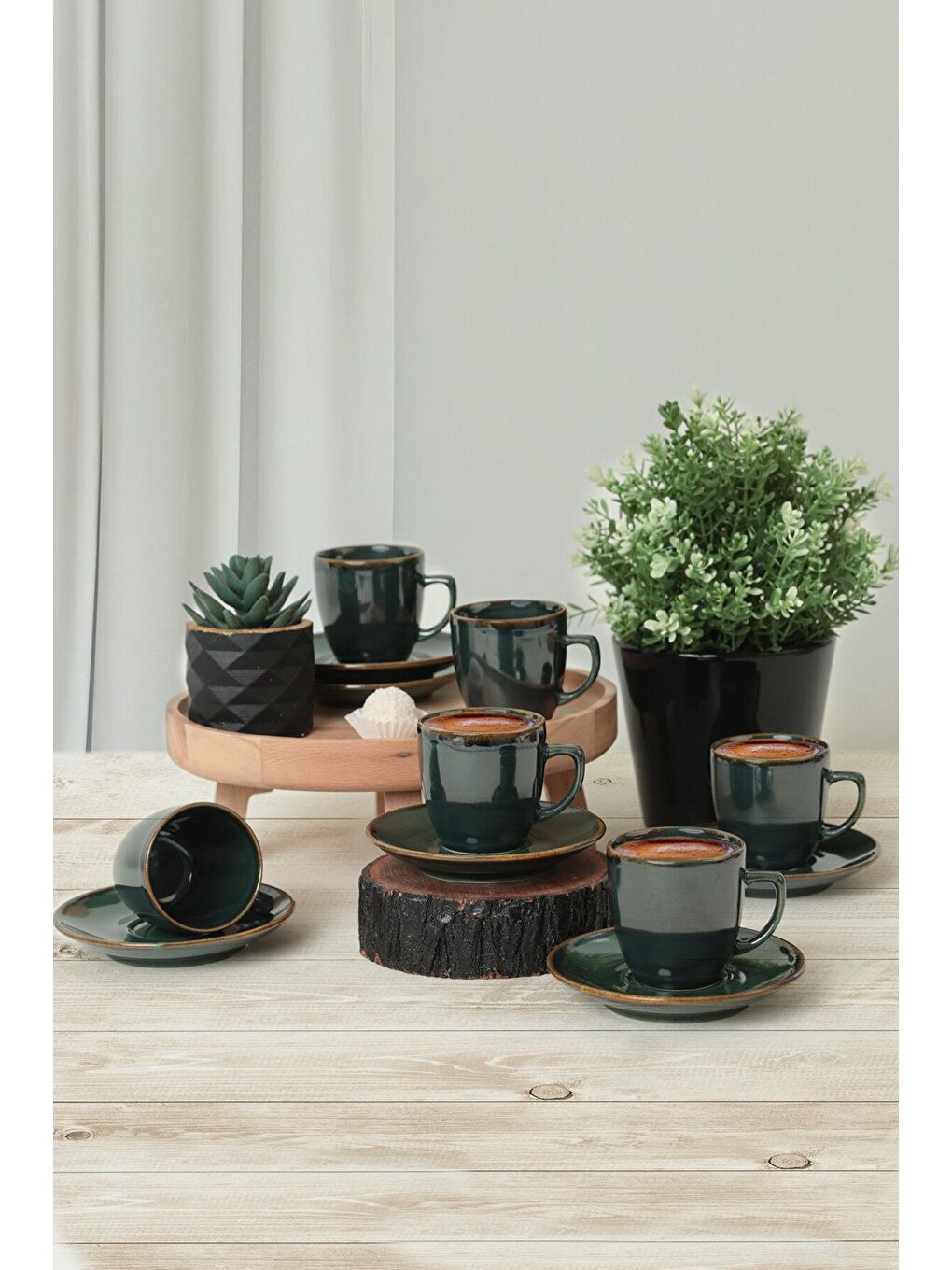 Yeşil Zümrüt Kahve Takımı 12 Parça 6 Kişilik-1