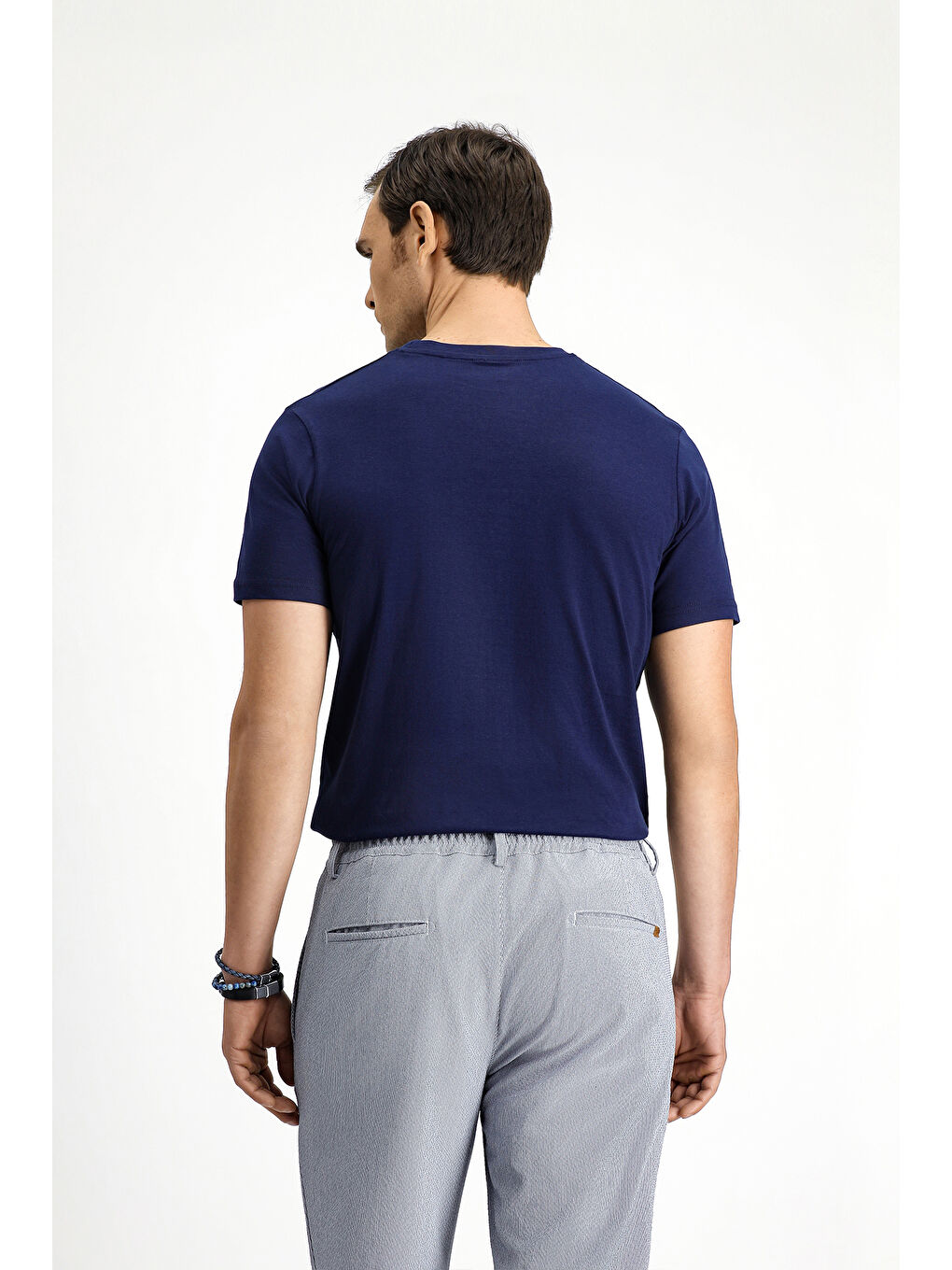 Lacivert Bisiklet Yaka Slim Fit Dar Kesim Pamuk Tişört-3