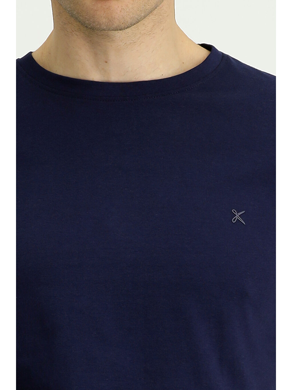 Lacivert Bisiklet Yaka Slim Fit Dar Kesim Pamuk Tişört-4