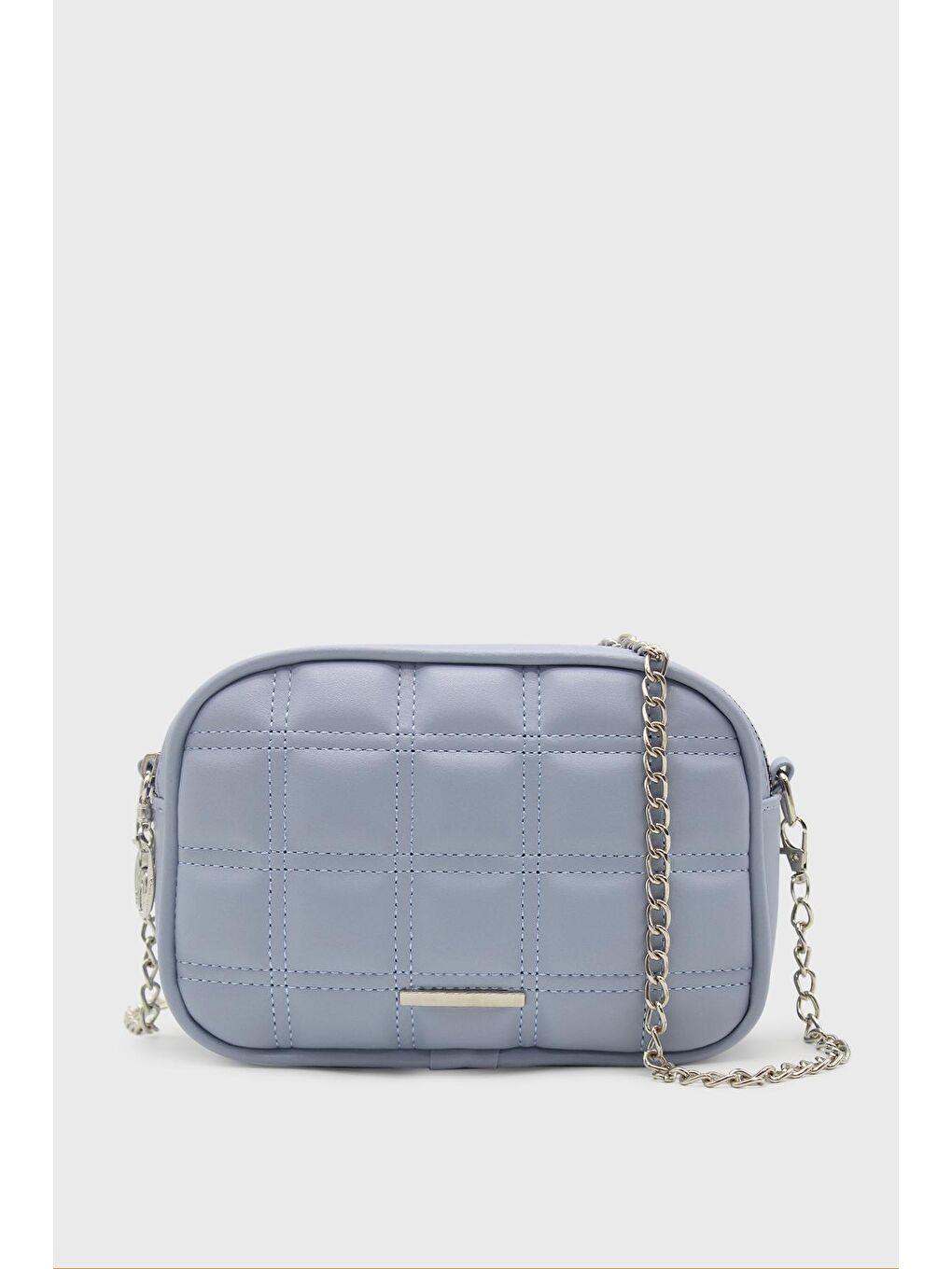 Mavi Kadın Çift Fermuarlı Zincir Saplı Çanta