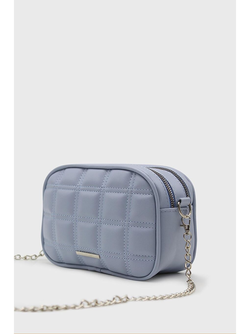 Mavi Kadın Çift Fermuarlı Zincir Saplı Çanta-1
