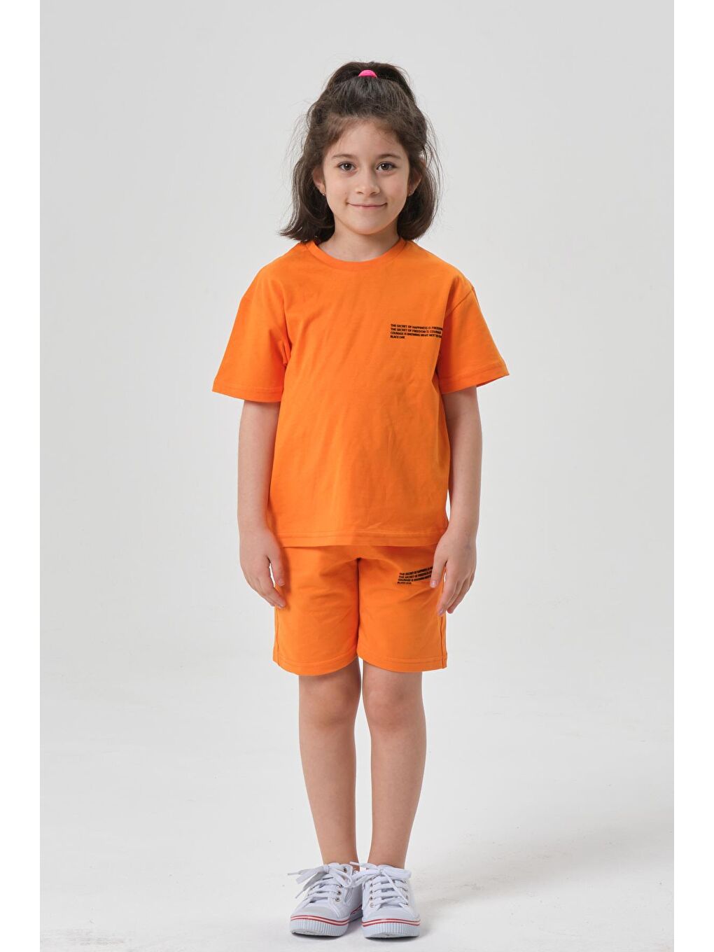 Turuncu Kız Çocuk Alt Üst Bisiklet Yaka Şort Takım