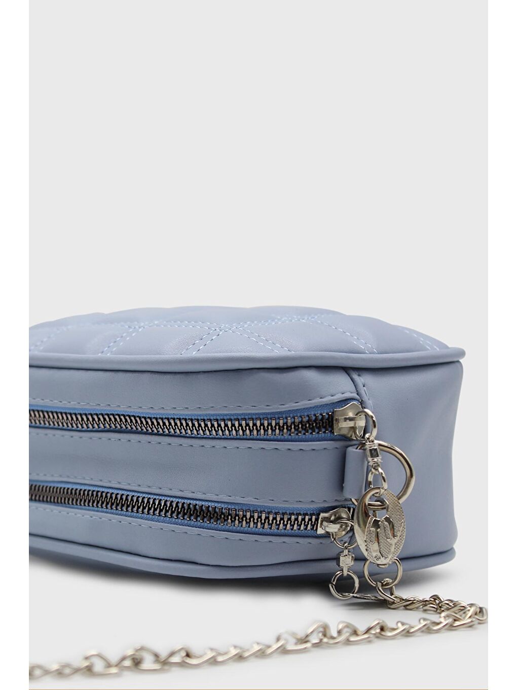 Mavi Kadın Çift Fermuarlı Zincir Saplı Çanta-2