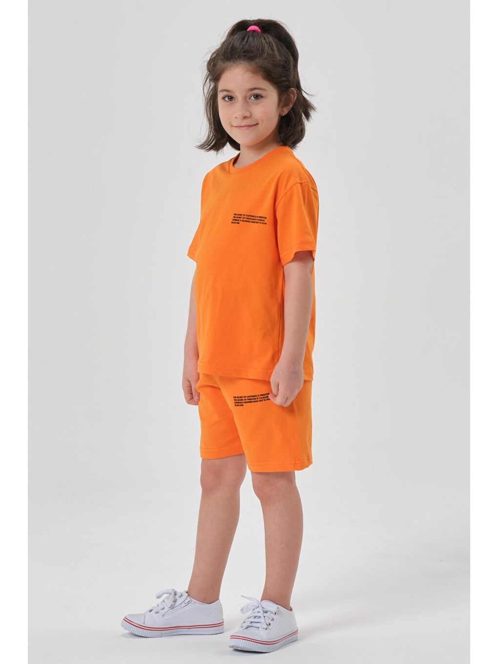 Turuncu Kız Çocuk Alt Üst Bisiklet Yaka Şort Takım-2
