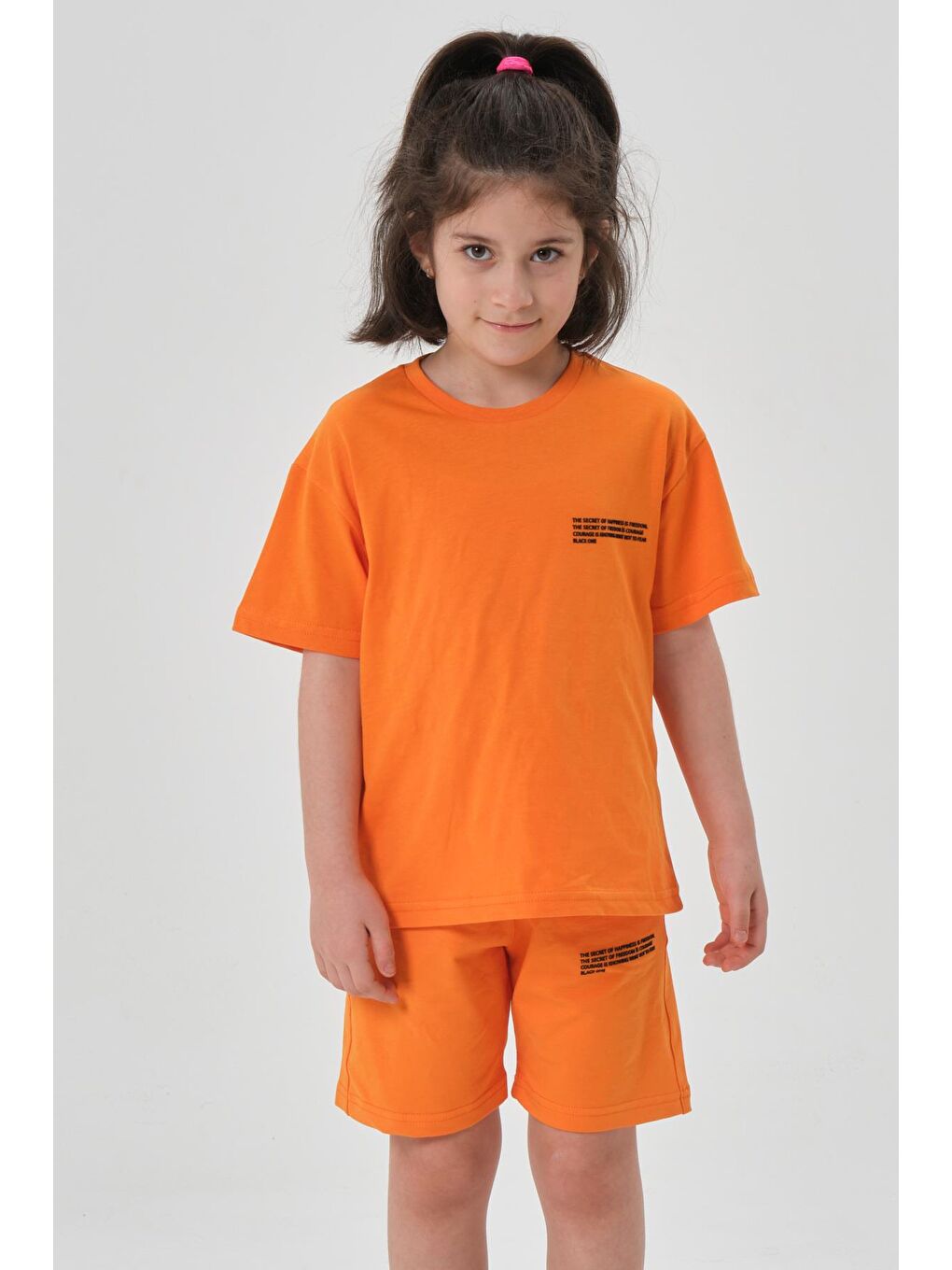 Turuncu Kız Çocuk Alt Üst Bisiklet Yaka Şort Takım-3