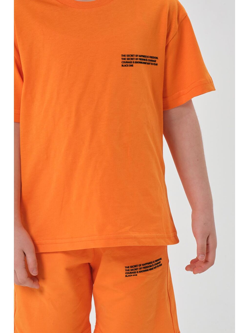 Turuncu Kız Çocuk Alt Üst Bisiklet Yaka Şort Takım-4