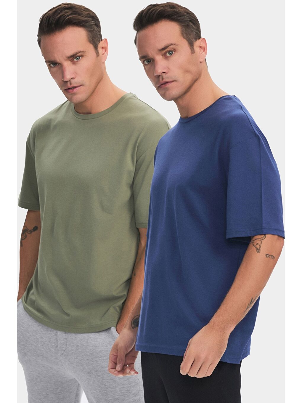 Lacivert Erkek 2'li Oversize Kalıp Tişört-7