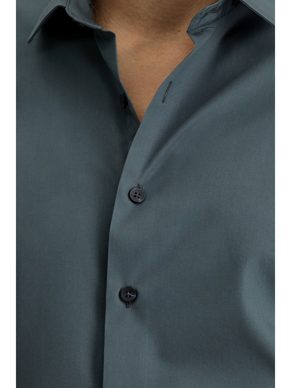 Antrasit Uzun Kol Slim Fit Dar Kesim Pamuk Klasik %100 Pamuk Gömlek-4