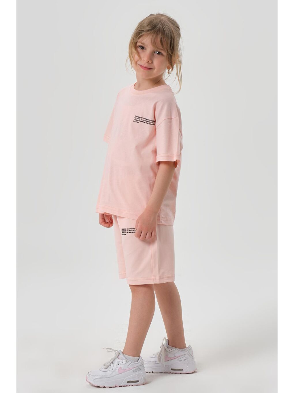 Pembe Kız Çocuk Alt Üst Bisiklet Yaka Şort Takım-1