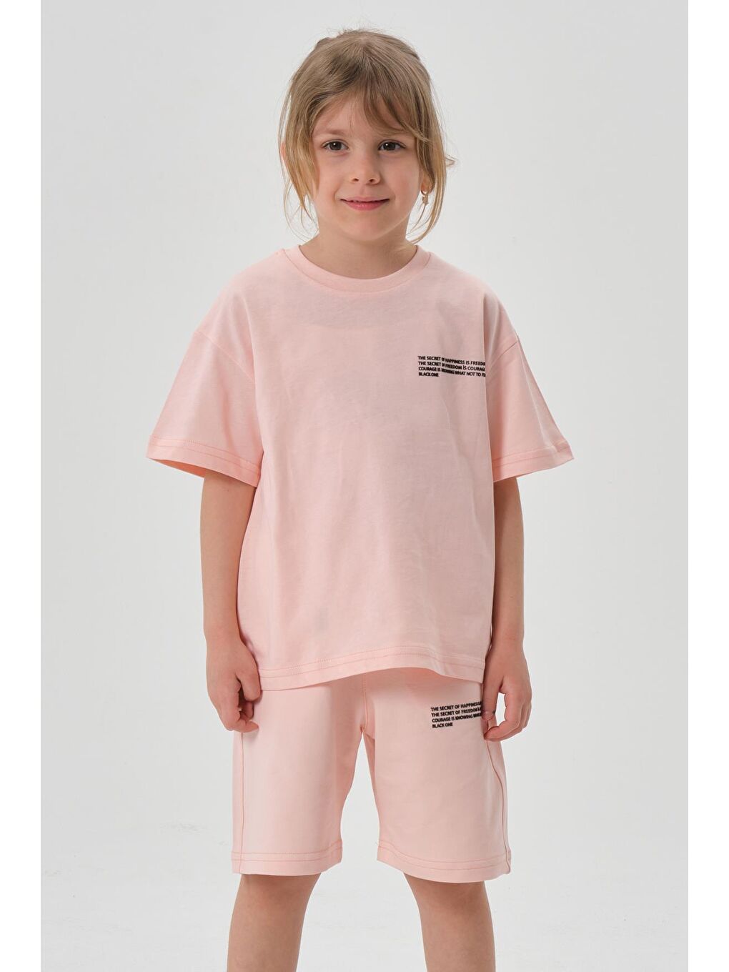 Pembe Kız Çocuk Alt Üst Bisiklet Yaka Şort Takım-2