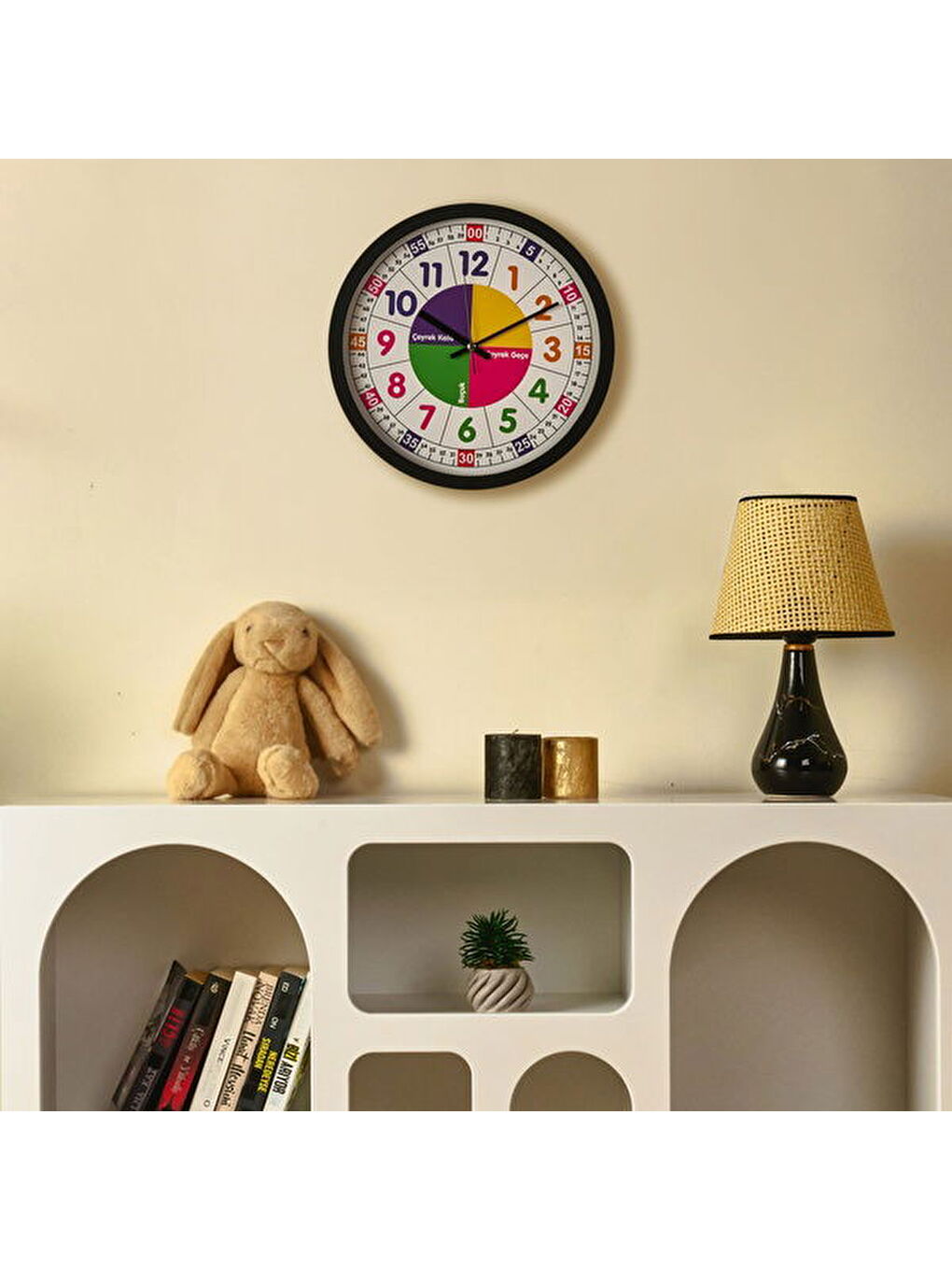 Öğretici Çocuk Odası Saati - Siyah - 30 cm-3