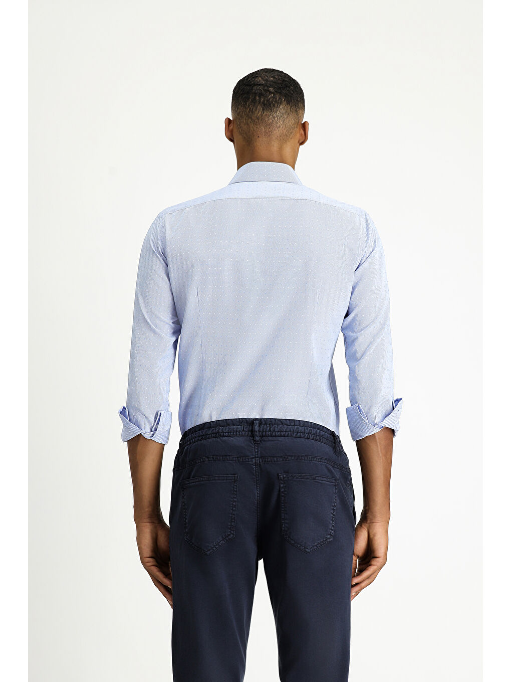 Mavi Uzun Kol Slim Fit Dar Kesim Desenli Klasik Pamuklu Kolay Ütülenebilir Gömlek-4