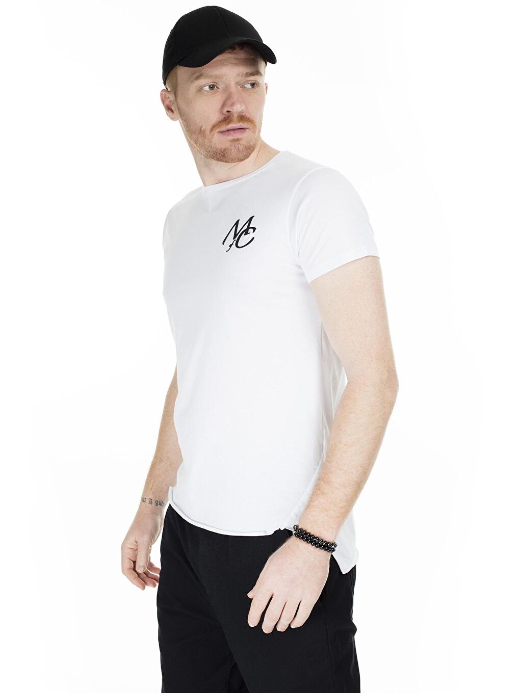 Beyaz Bisiklet Yaka Slim Fit Tişört 5412055M-3