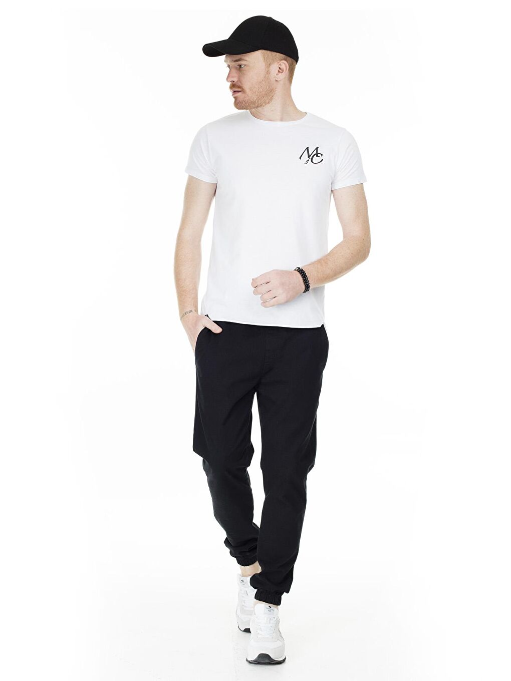 Beyaz Bisiklet Yaka Slim Fit Tişört 5412055M-4