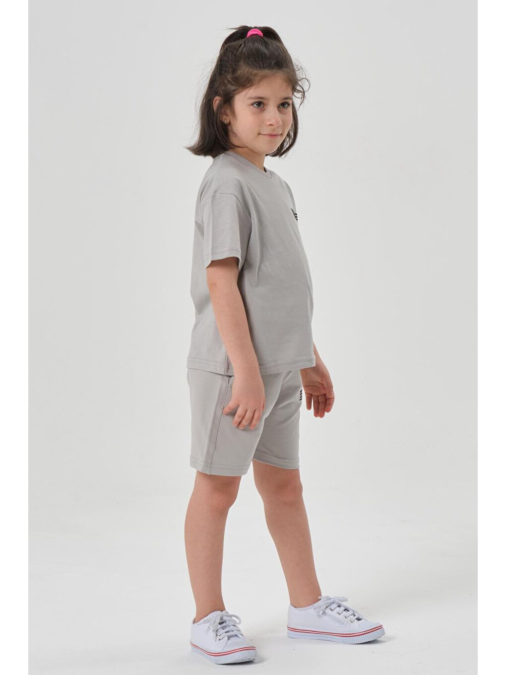 Gri Kız Çocuk Alt Üst Bisiklet Yaka Şort Takım-2