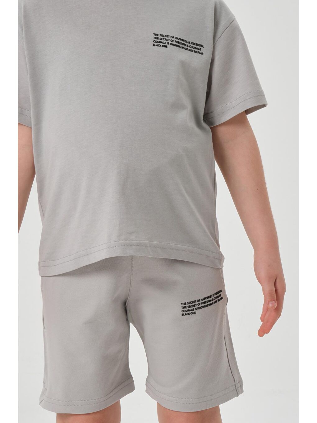 Gri Kız Çocuk Alt Üst Bisiklet Yaka Şort Takım-4