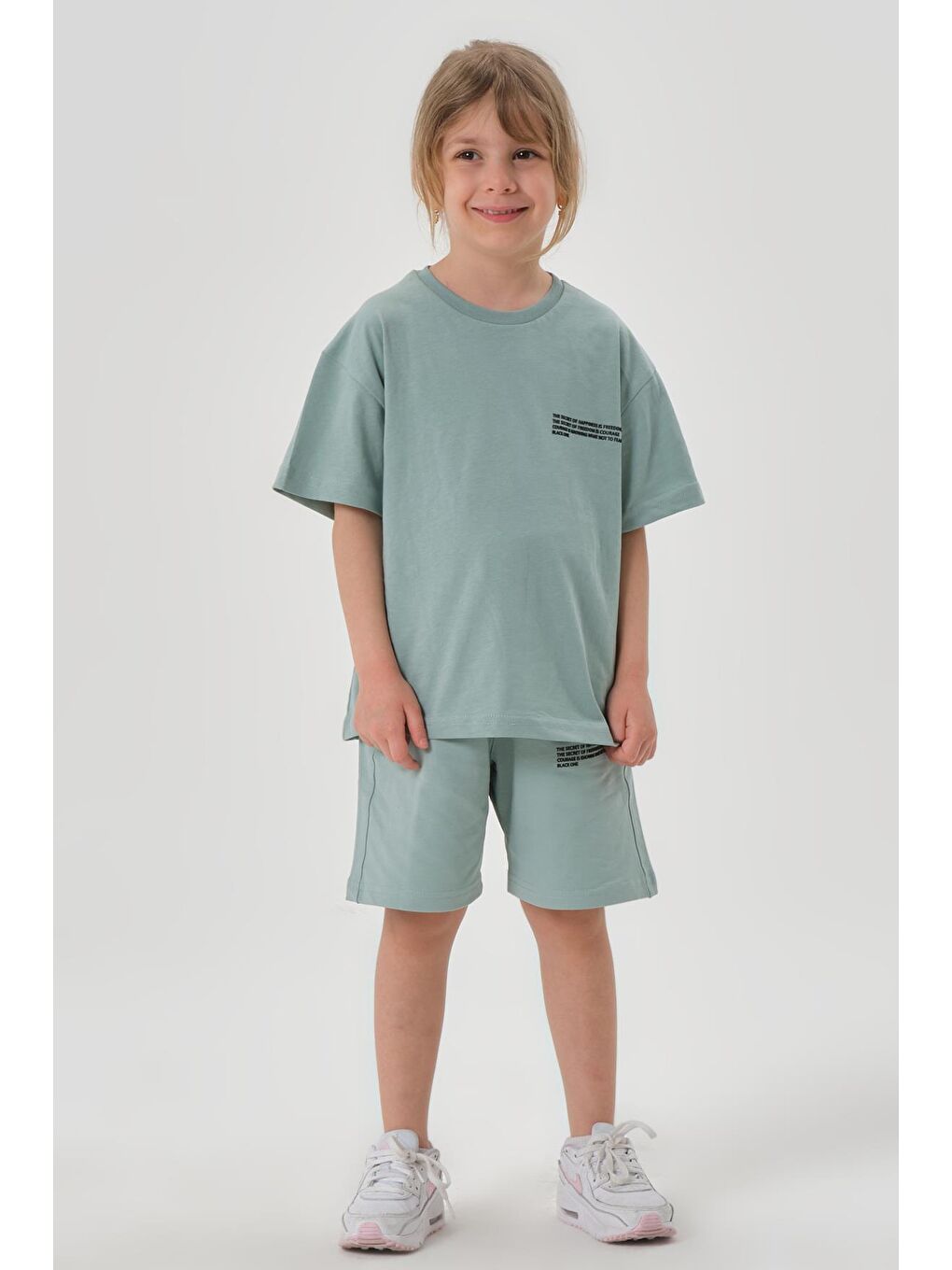 Yeşil Kız Çocuk Alt Üst Bisiklet Yaka Şort Takım