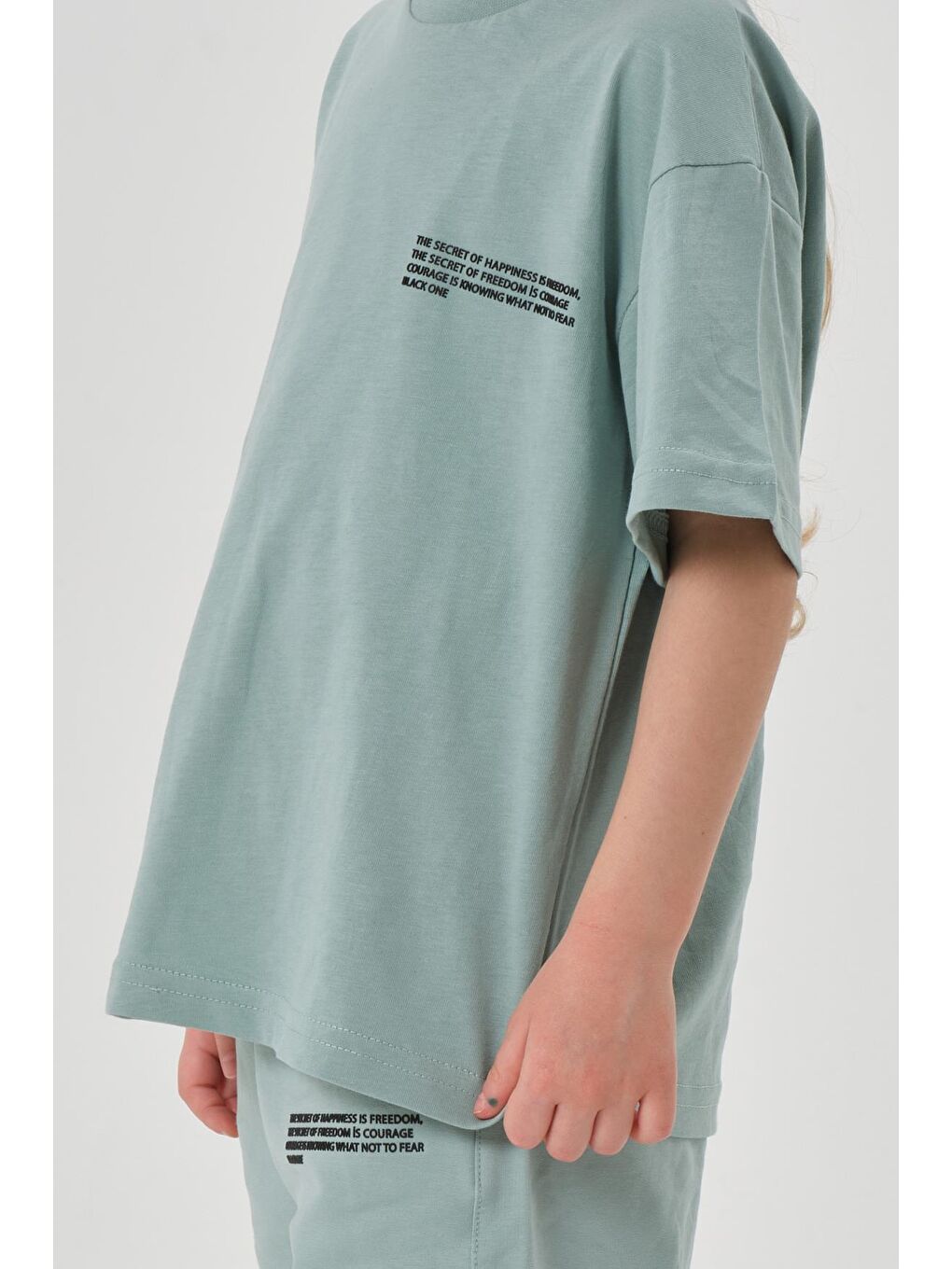 Yeşil Kız Çocuk Alt Üst Bisiklet Yaka Şort Takım-1