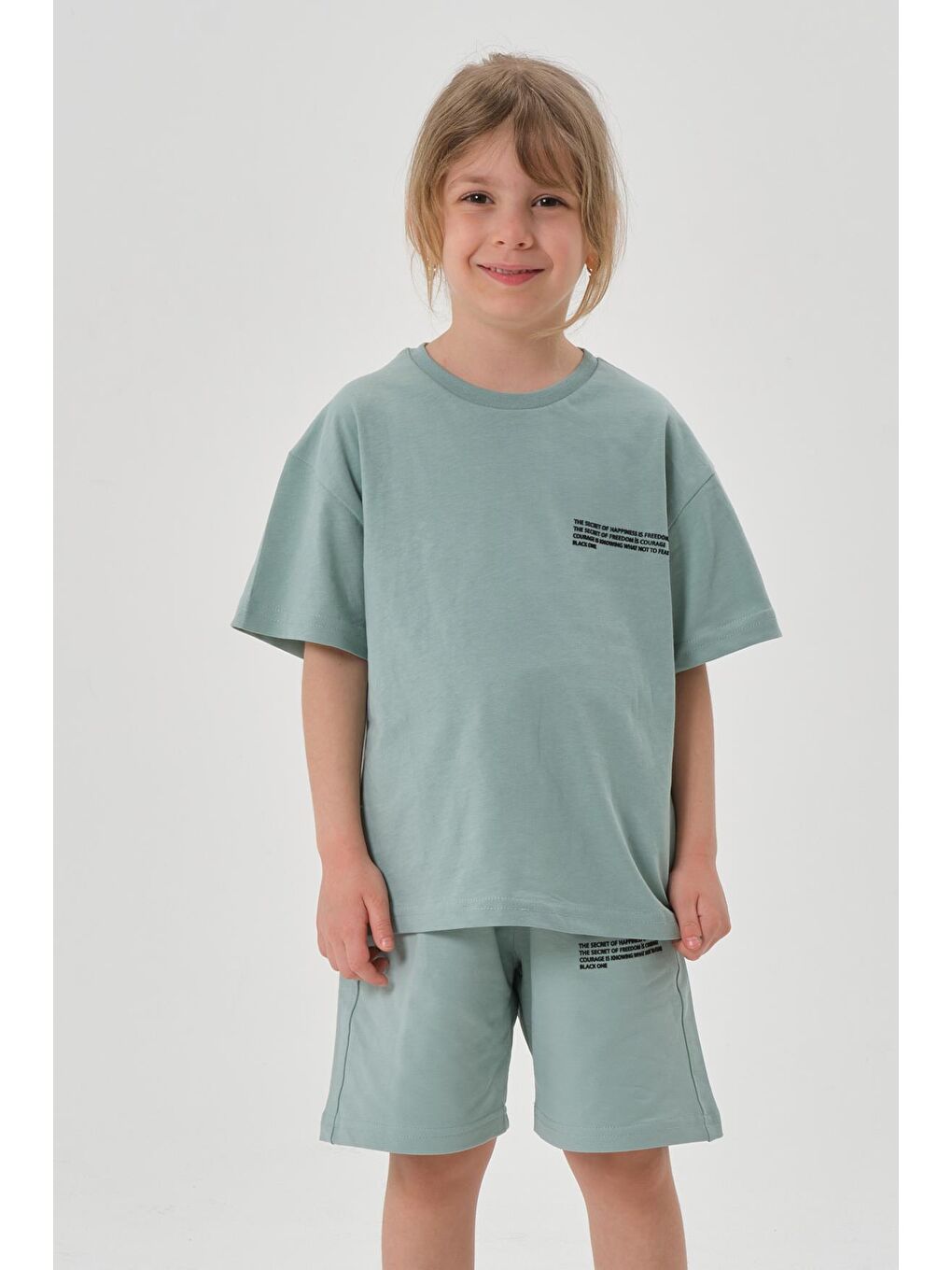 Yeşil Kız Çocuk Alt Üst Bisiklet Yaka Şort Takım-2