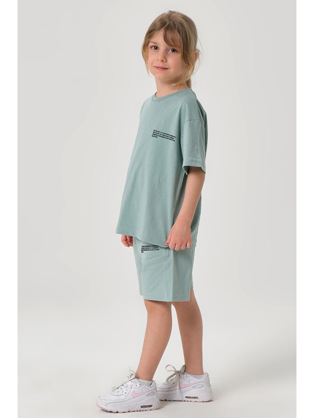 Yeşil Kız Çocuk Alt Üst Bisiklet Yaka Şort Takım-3