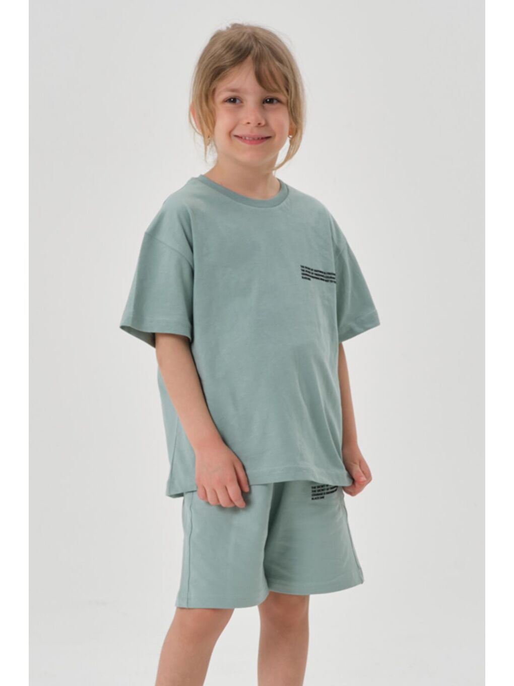 Yeşil Kız Çocuk Alt Üst Bisiklet Yaka Şort Takım-4