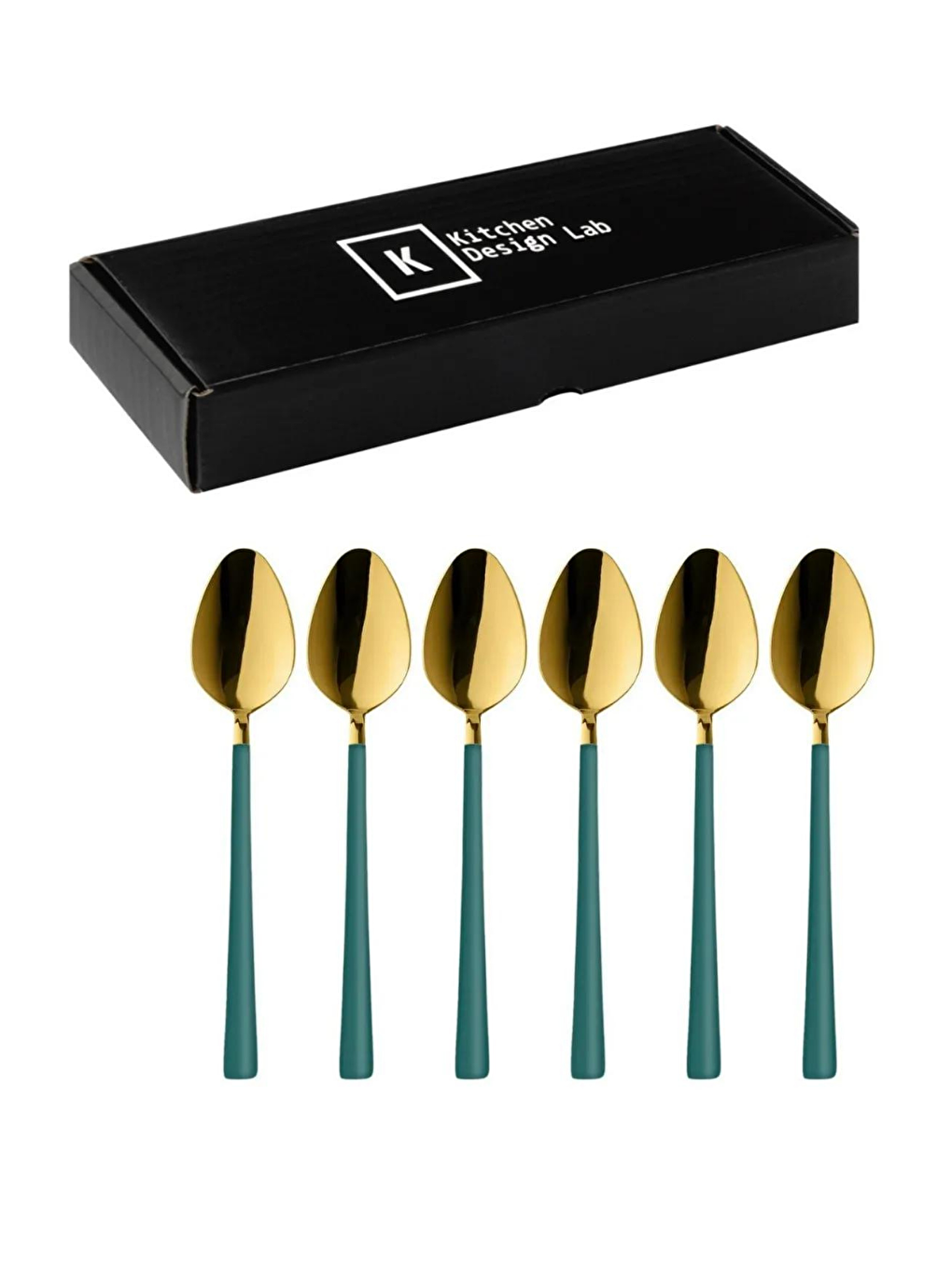 Parlak Gold Yeşil Tatlı Dondurma Kaşığı 6 Adet Kutulu-1