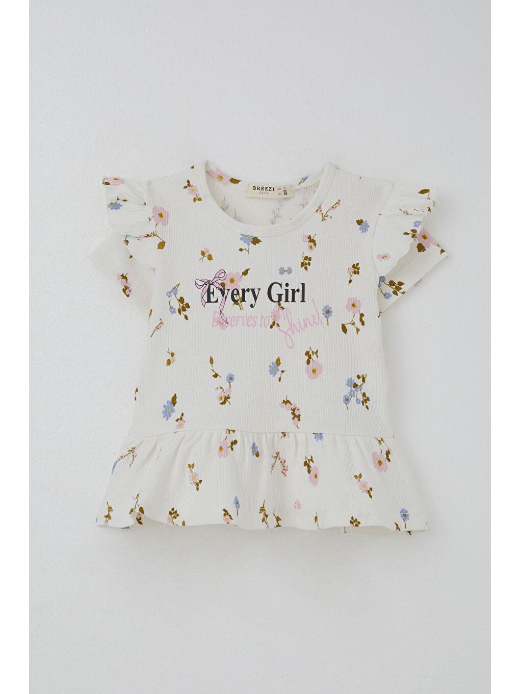 Kız Çocuk Taytlı Takım Çiçek Desenli Kolları Fırfır Detaylı Ekru (2-6 Yaş)-7