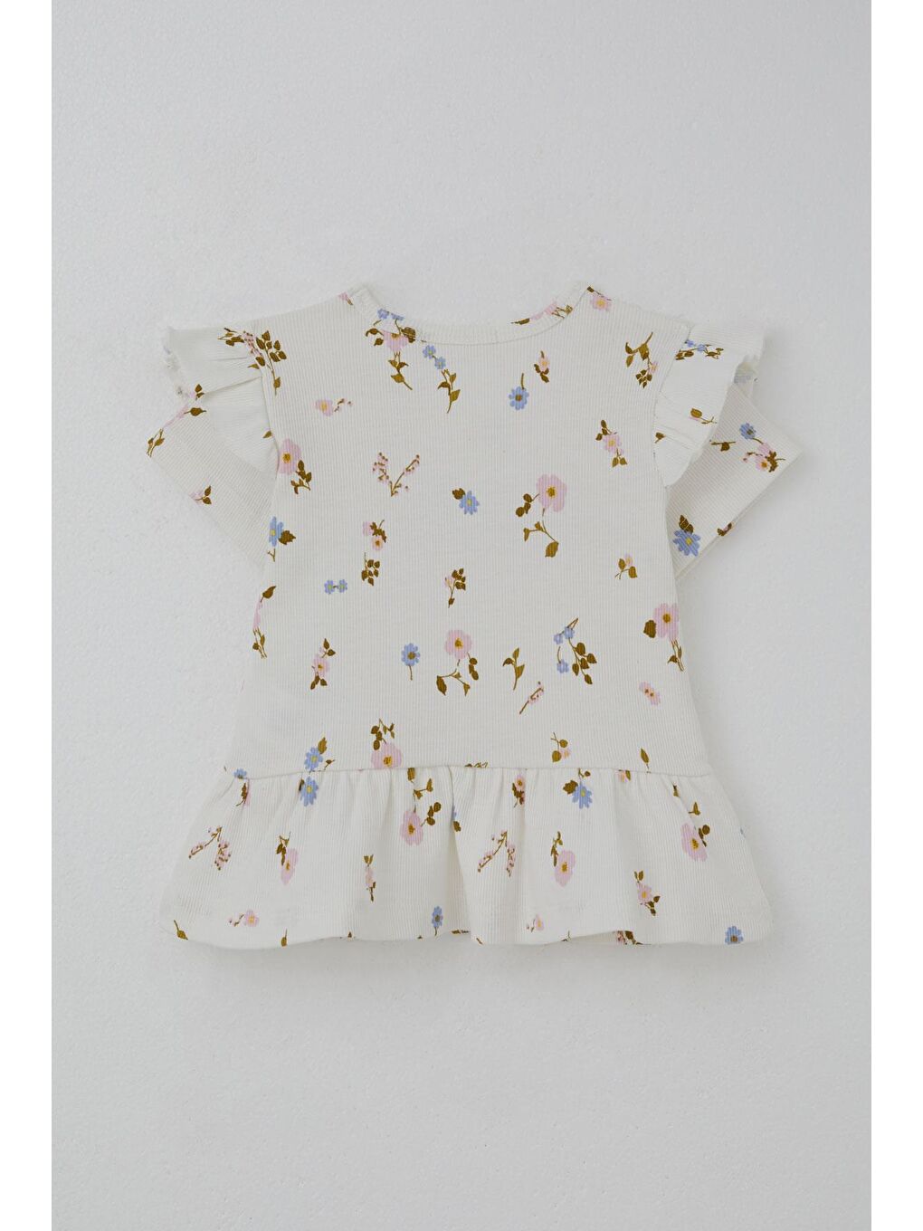 Kız Çocuk Taytlı Takım Çiçek Desenli Kolları Fırfır Detaylı Ekru (2-6 Yaş)-9