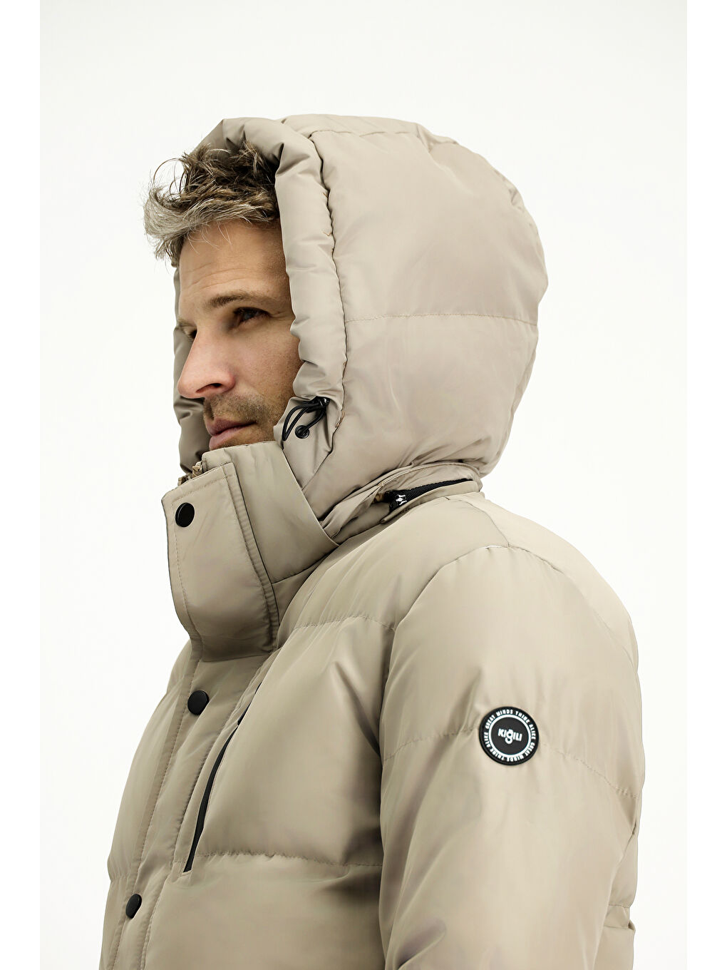 Bej Kapüşonlu Spor Şişme Mont-3