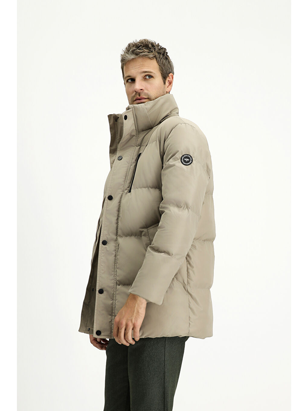 Bej Kapüşonlu Spor Şişme Mont-4