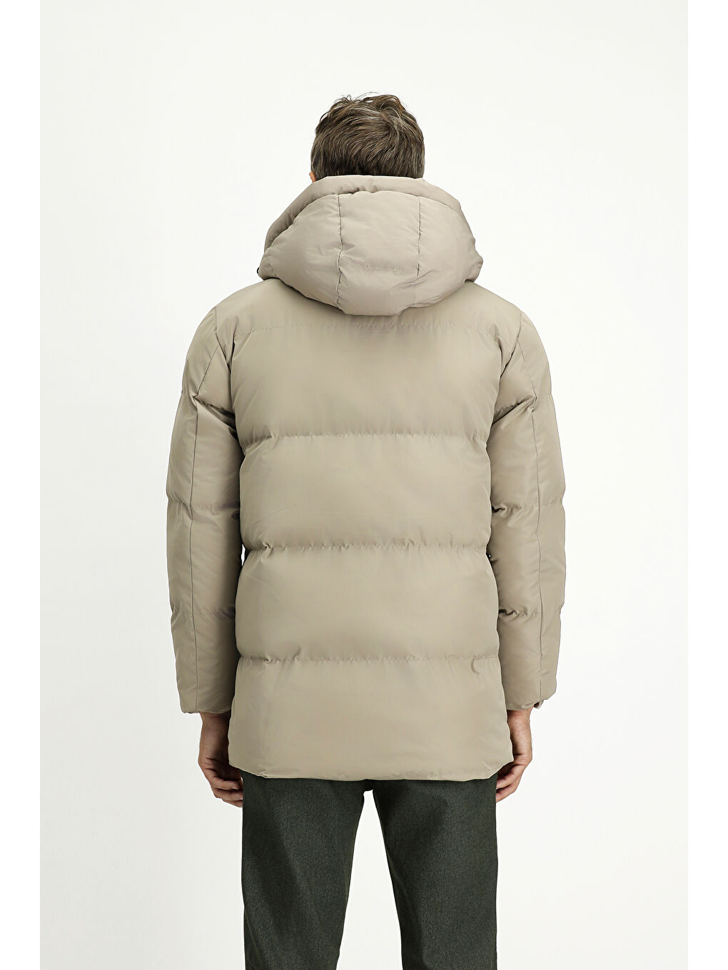 Bej Kapüşonlu Spor Şişme Mont-5