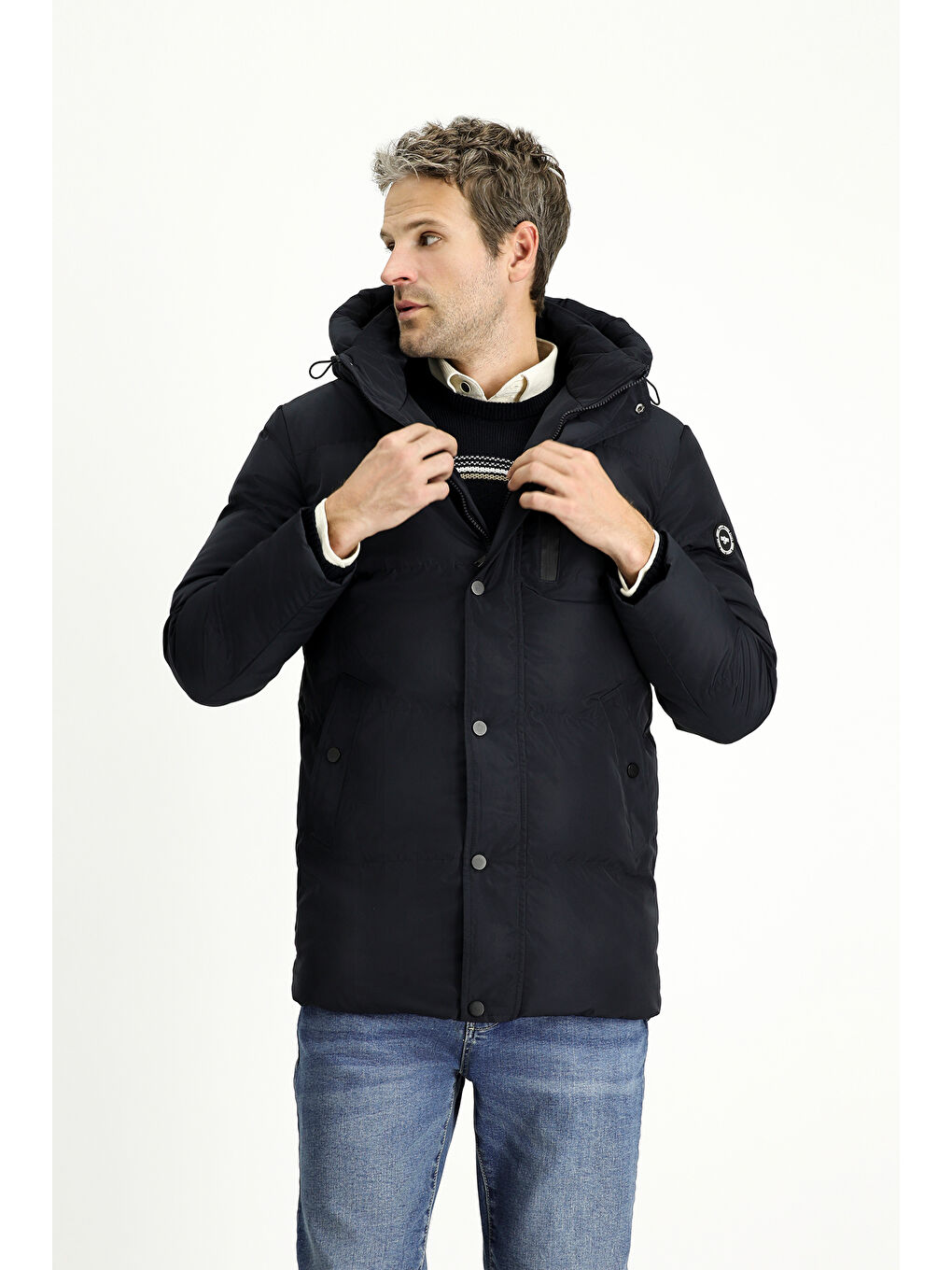 Lacivert Kapüşonlu Spor Şişme Mont-2