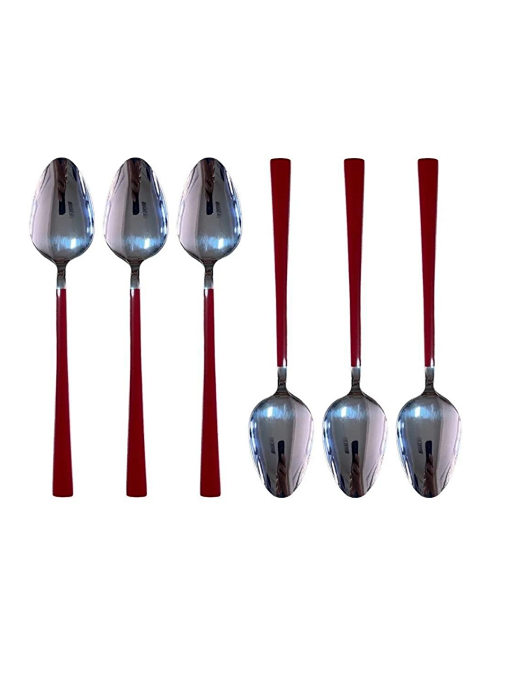 Parlak Gümüş Kırmızı Tatlı Kaşığı Seti 6 Adet Gümüş-1