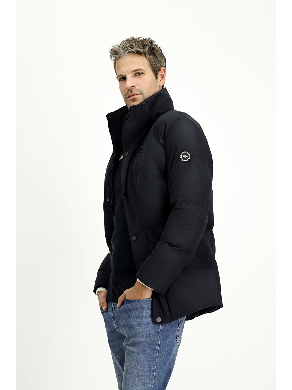 Lacivert Kapüşonlu Spor Şişme Mont-4