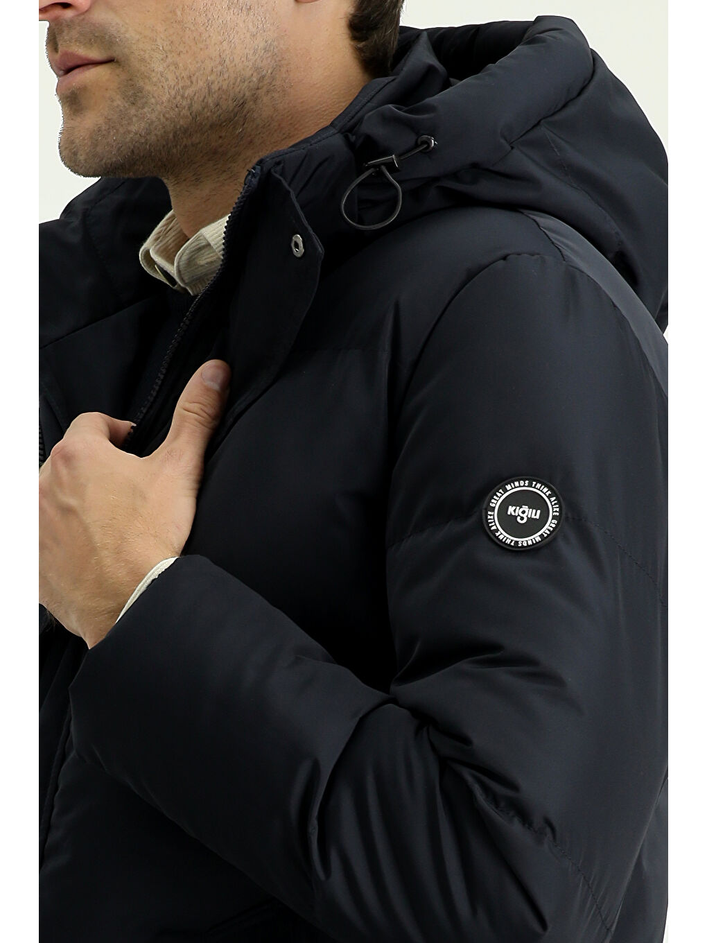 Lacivert Kapüşonlu Spor Şişme Mont-5