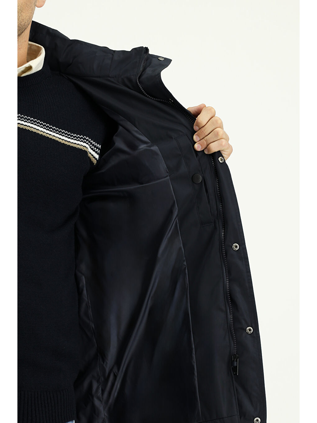 Lacivert Kapüşonlu Spor Şişme Mont-6